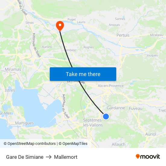 Gare De Simiane to Mallemort map