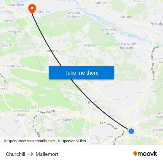 Churchill to Mallemort map