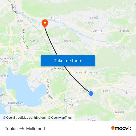 Toulon to Mallemort map