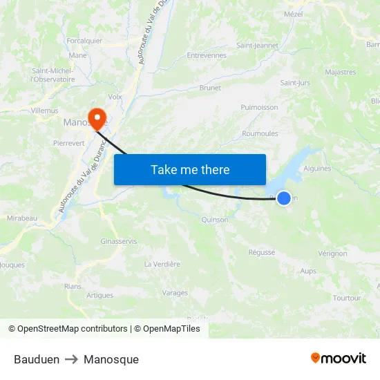 Bauduen to Manosque map