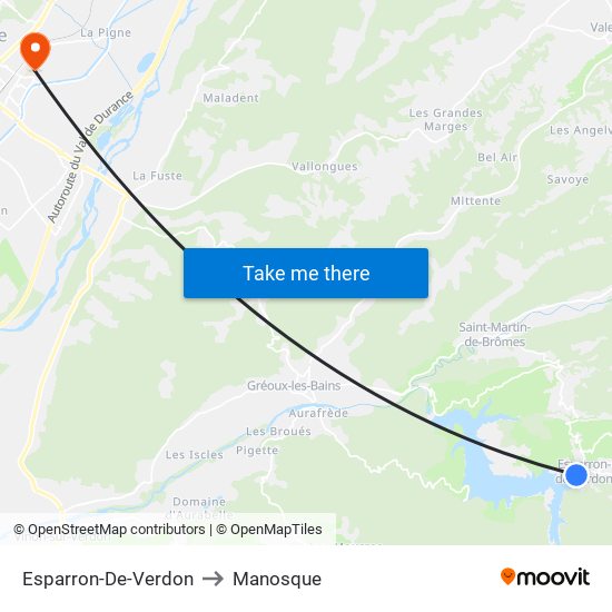 Esparron-De-Verdon to Manosque map