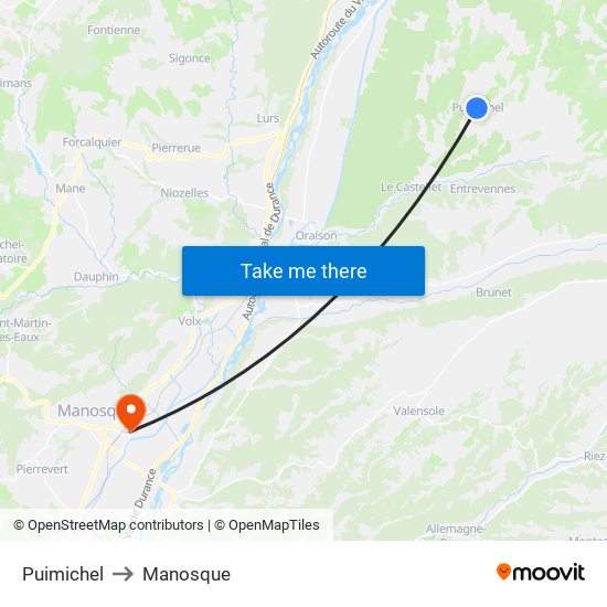 Puimichel to Manosque map