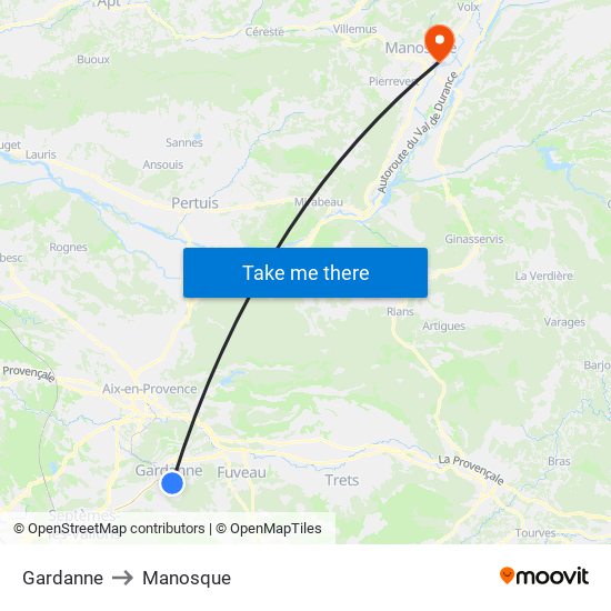 Gardanne to Manosque map