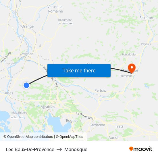 Les Baux-De-Provence to Manosque map