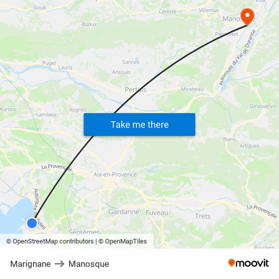 Marignane to Manosque map