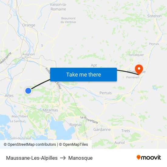 Maussane-Les-Alpilles to Manosque map