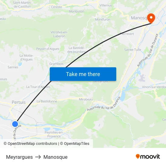 Meyrargues to Manosque map