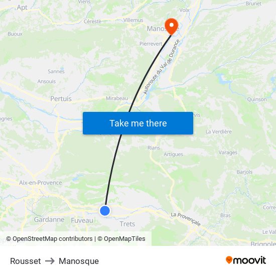 Rousset to Manosque map