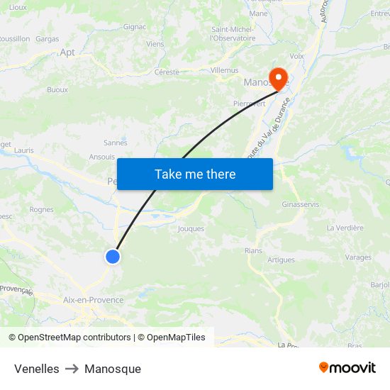 Venelles to Manosque map