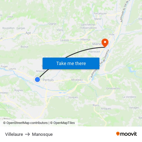 Villelaure to Manosque map