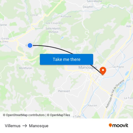 Villemus to Manosque map