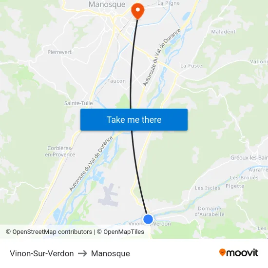 Vinon-Sur-Verdon to Manosque map