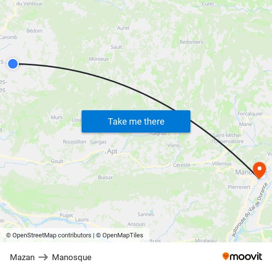 Mazan to Manosque map