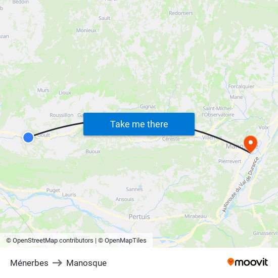 Ménerbes to Manosque map
