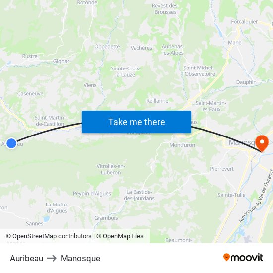 Auribeau to Manosque map