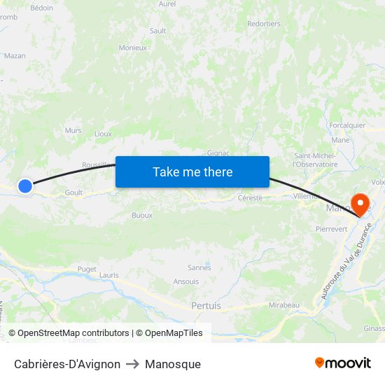 Cabrières-D'Avignon to Manosque map