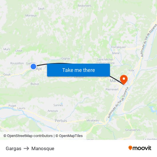 Gargas to Manosque map