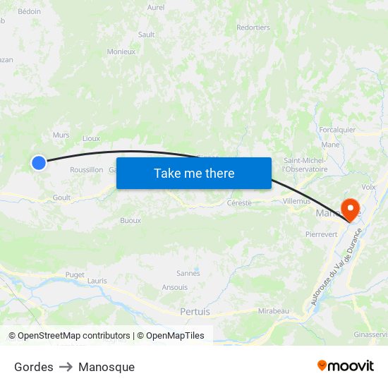 Gordes to Manosque map