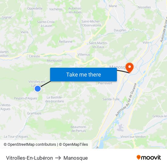 Vitrolles-En-Lubéron to Manosque map