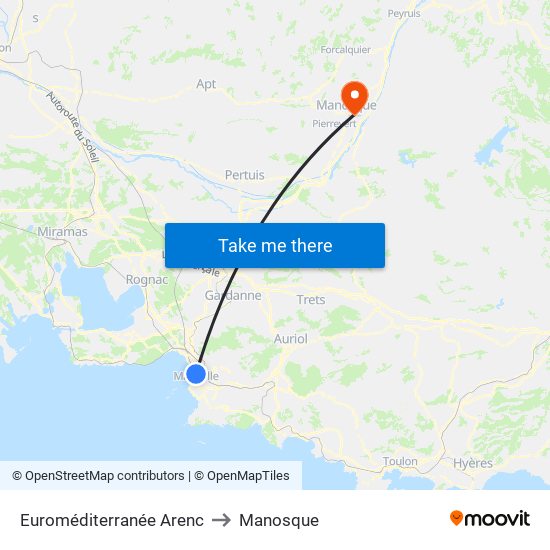 Euroméditerranée Arenc to Manosque map