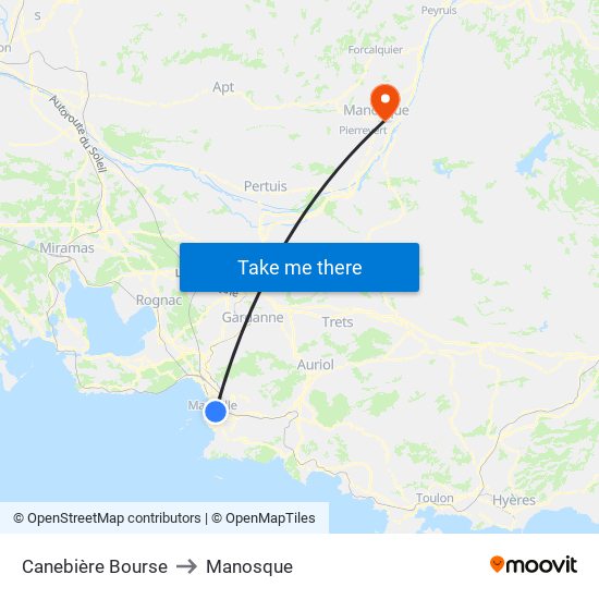 Canebière Bourse to Manosque map
