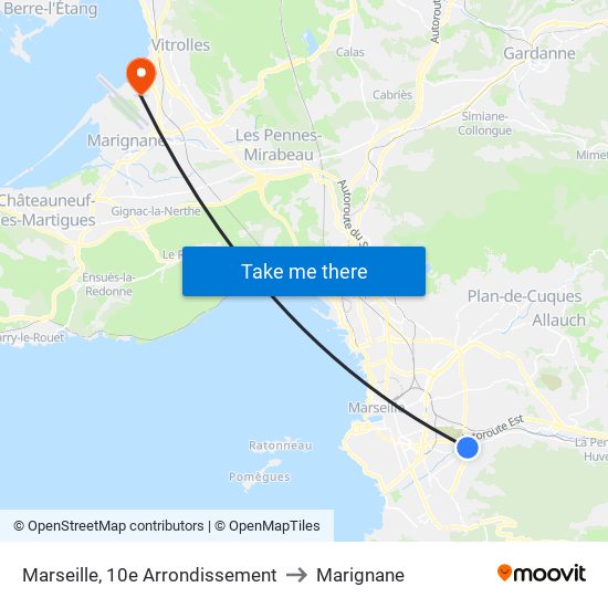 Marseille, 10e Arrondissement to Marignane map