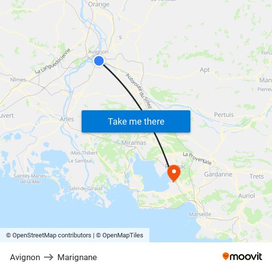 Avignon to Marignane map