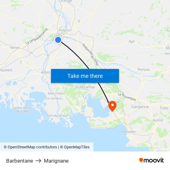 Barbentane to Marignane map