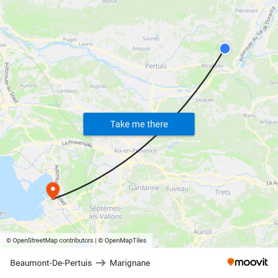 Beaumont-De-Pertuis to Marignane map