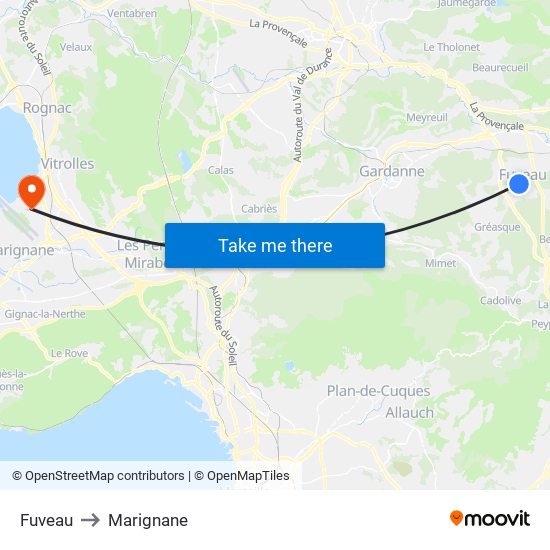 Fuveau to Marignane map