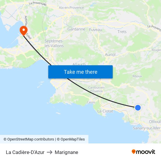 La Cadière-D'Azur to Marignane map