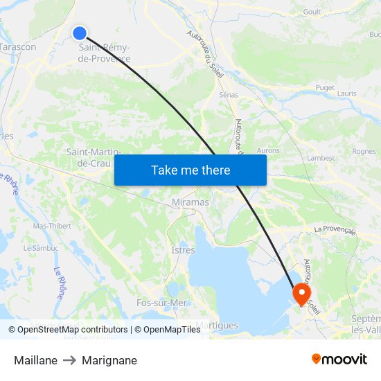 Maillane to Marignane map
