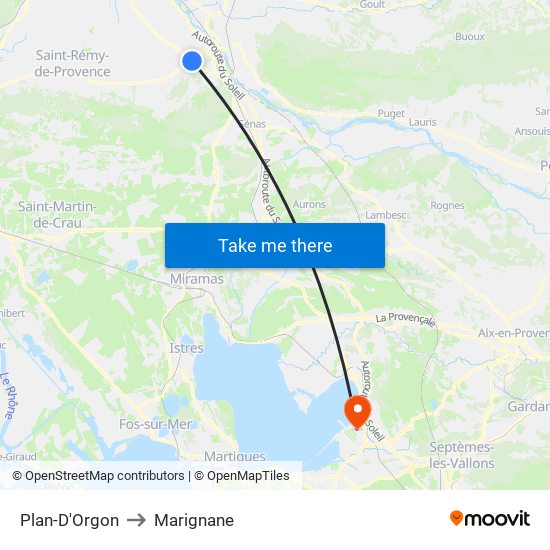 Plan-D'Orgon to Marignane map