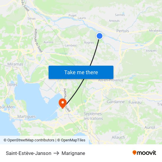 Saint-Estève-Janson to Marignane map