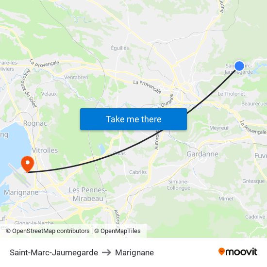 Saint-Marc-Jaumegarde to Marignane map