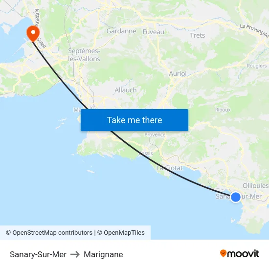 Sanary-Sur-Mer to Marignane map