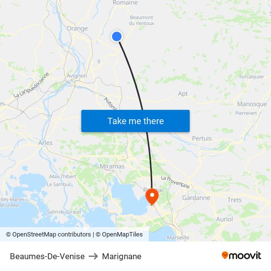 Beaumes-De-Venise to Marignane map