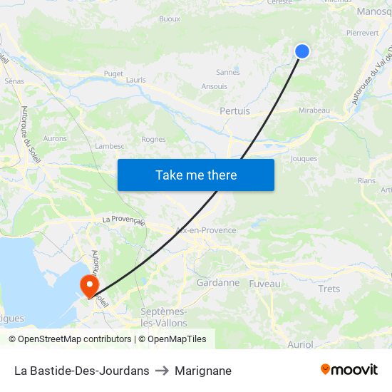 La Bastide-Des-Jourdans to Marignane map