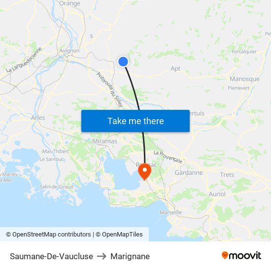 Saumane-De-Vaucluse to Marignane map