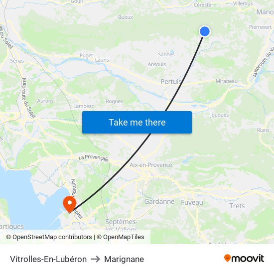 Vitrolles-En-Lubéron to Marignane map