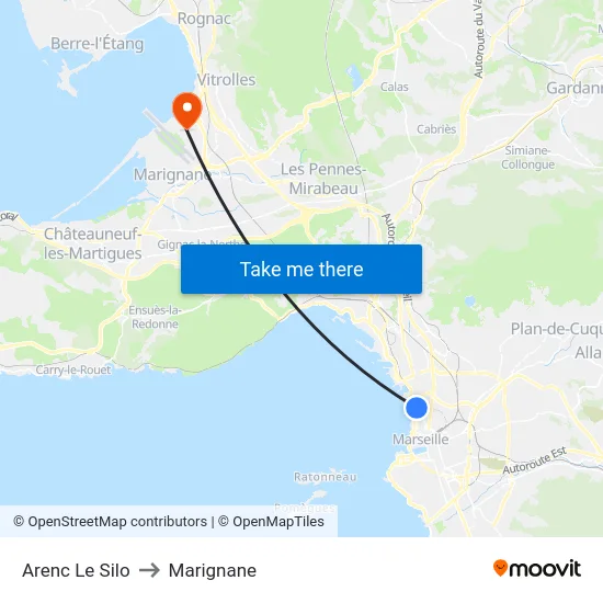 Arenc Le Silo to Marignane map
