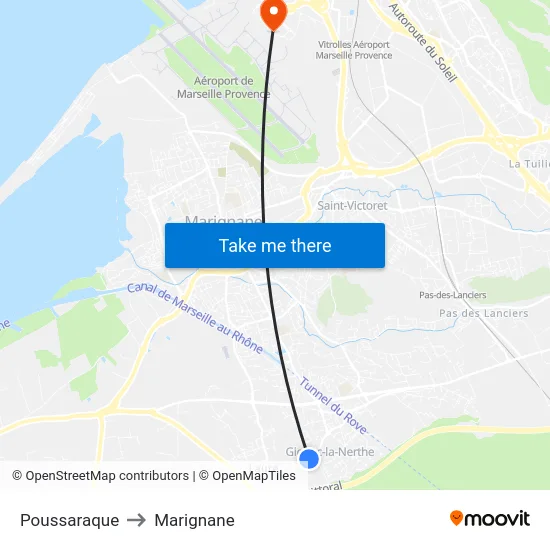 Poussaraque to Marignane map