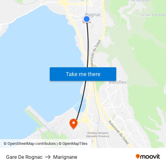 Gare De Rognac to Marignane map