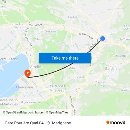Gare Routière Quai 04 to Marignane map