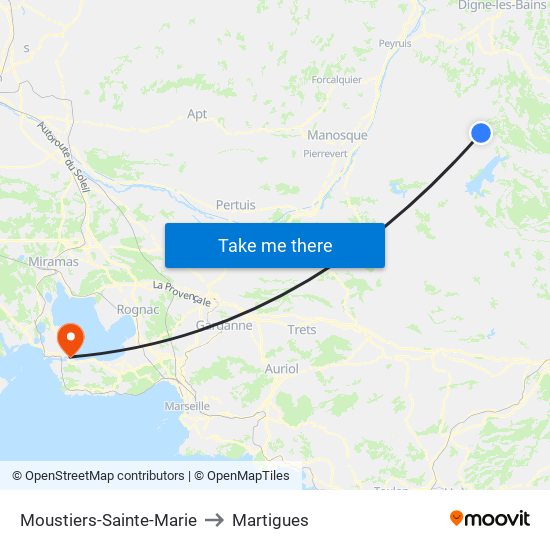Moustiers-Sainte-Marie to Martigues map