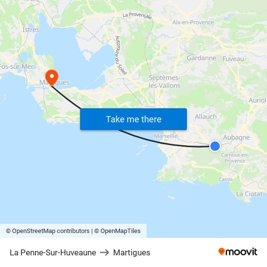 La Penne-Sur-Huveaune to Martigues map