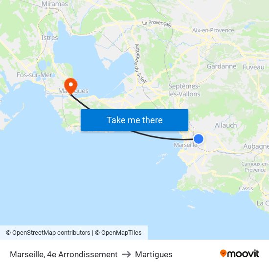 Marseille, 4e Arrondissement to Martigues map