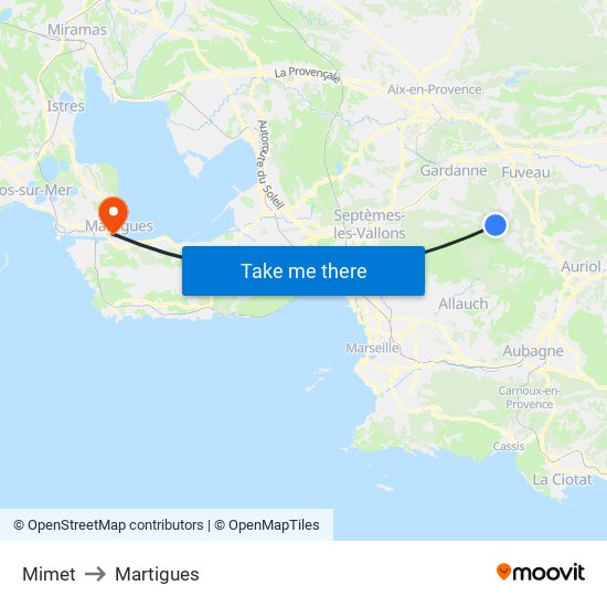 Mimet to Martigues map