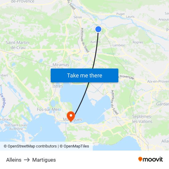 Alleins to Martigues map