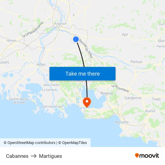 Cabannes to Martigues map